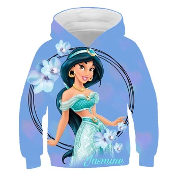 1-10 Metų Princesė Jasmine Hoodies Pavasarį, Rudenį Mergaičių Megztiniai Disney Ilgomis Rankovėmis Spausdinti Marškinėlius Kūdikiui Su Gobtuvu Viršūnes Drabužiai