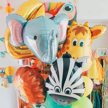 3D Dramblys, Žirafa, Tigras, Liūtas, Galva Gyvūnų Folija Balionas Džiunglės Safari Gimtadienio Dekoracijos Vaikams Dovanų Žaislą Helio Oro Globos