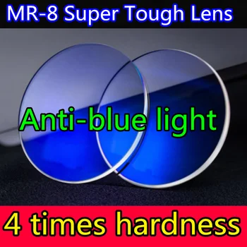 4 kartus kietumas MR8 super kietas, anti-mėlyna šviesa paviršiaus asferinis 1.56/1.61/1.67/1.74 optinis trumparegystė dervos recepto objektyvas