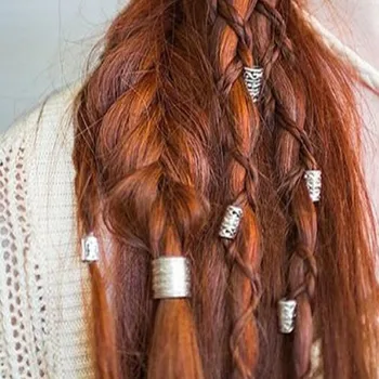 5 Vnt Sidabro Šiaurės Vikingų Runos Karoliukai Moterų Plaukų Žiedų Pynė Drei Granulių Plaukų Rankogaliai Braiders Airijos Plaukų Aksesuarai