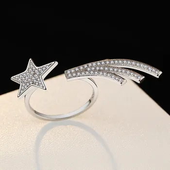 925 Sterlingas Sidabro fine Crystal Star classic sužadėtuvių žiedai moterims reguliuojamas mados vestuvės juvelyrika atostogų dovanų