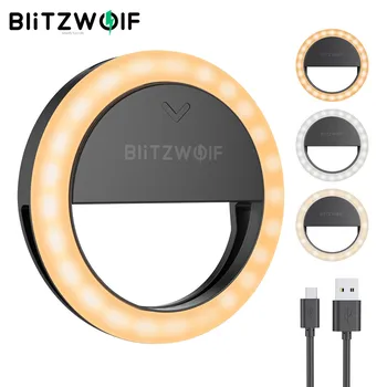 BlitzWolf BW-SL0 Pro LED Clip-on Žiedas Užpildyti Šviesos Mini Nešiojamieji Selfie Žibintai 600mAh USB Aukšto Ryškumo Šviesos Išmanųjį telefoną PC