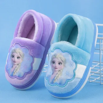 Disney naujo užšaldyti vaikų medvilnės šlepetės mergaitėms elsa maišelį kulno medvilnės batai mielas animacinių filmų namuose, priešslydžio sistema laisvalaikio bateliai