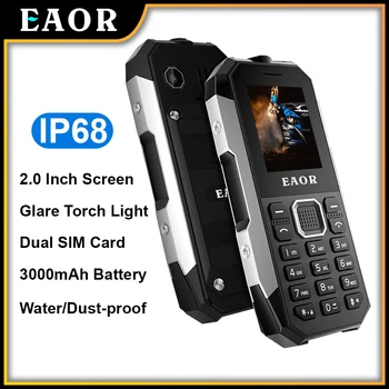 EAOR IP68 Tvirtas Telefonas Vandeniui atsparus Dulkėms Klaviatūros Telefonas Dual SIM 3000mAh Didelis Baterijos mygtukas Telefono Funkcija, Telefonas su Žibintuvėlis