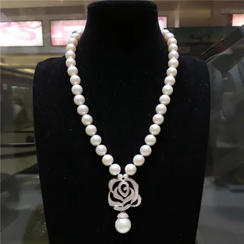 Karšto parduodu nauja 8-9mm natūralios baltos spalvos gėlavandenių perlų cirkonis priedai trumpi karoliai bižuterijos