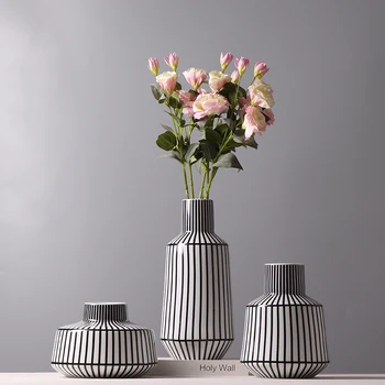 Keramikos Vaza, Juoda ir Balta Dryžuotas Geometrinis Gėlių Vaza Gėlių kompozicijų Hydroponic Gyvenimo Kambario Baldai, Namų Dekoro