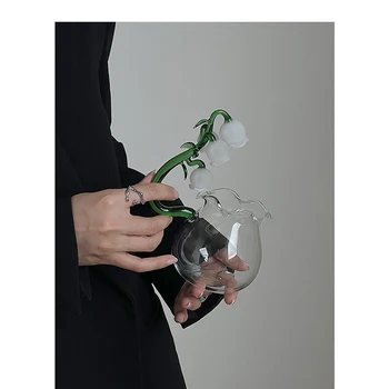Kūrybos pakalnutės Stiklo Tikroji Puodelio Arbatos Rinkinys Romantiška Orchidėja Arbatos Puodelio Arbatos Balionėlis Arbatos Puodelio Gėlių Rankena Puodelio Gerti