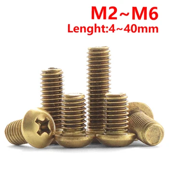 M2 M2.5 M3 M4 M5 M6 Žalvario Phillips Kryžiaus Visos Galvos Apvalios Galvos Varžtai Mašinos Varžtas Metrinis Sriegis Kryžiaus Varžto Galvute Din7985 Gb818