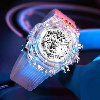 Mechaninio Stiliaus Sportiniai Laikrodžiai Aišku, Shell Chronograph Ciferblatas Kvarcinis laikrodis su Silikono Dirželis ir Auto Data Vyrams, Moterims, d88