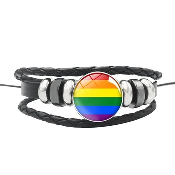 Naujas Rainbow Gėjų, Lesbiečių Paradus Žavesio Apyrankę, Stiklo, Odos Snap Mygtuką Apyrankės LGBT Homoseksualų Meilės Papuošalai, Aksesuarai