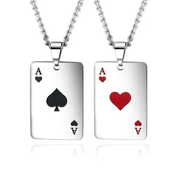 Pokerio Kastuvai Pora Choker Vėrinius Vyrai Sidabro Spalvos Nerūdijančio Plieno Pakabukas Karoliai už Moterų Mylėtojas Boho Kazino Papuošalai