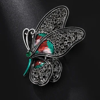 Prabangos Kokybė Vintage mados gražus juodas didelis drugelis sagė kristalų vabzdžių sekso pin femaleAccessories Moteris