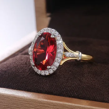 Prabangūs moteriški Granatas Raudonas Cirkonis Dvi tonas Vestuvinis Žiedas Klasikinės Moterų Vestuvių Kamuolys Žiedas Valentino Diena Dovana