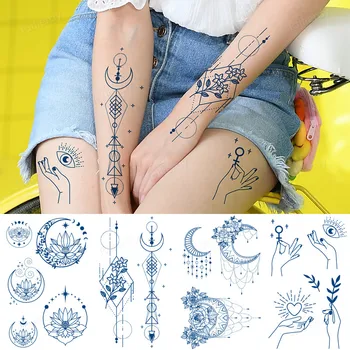 pranešk apie netikrą tatuiruotę sulčių rašalo gelis, ilgalaikis kūno meno tapybos arm sleeve laikinas tatuiruotes, lotoso žiedų, rožių lapai mėnulis, tatuiruotė mergina