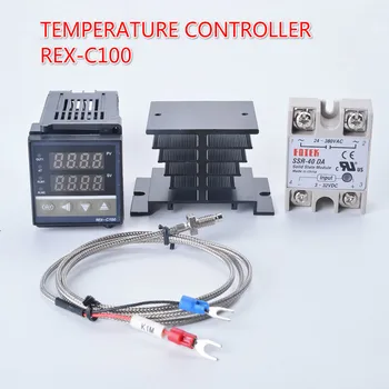 Skaitmeninis PID Reguliatorius REX-C100 REX C100 Termostatas + 40DA SSR Relė+ K, Termopora 1m Zondas RKC