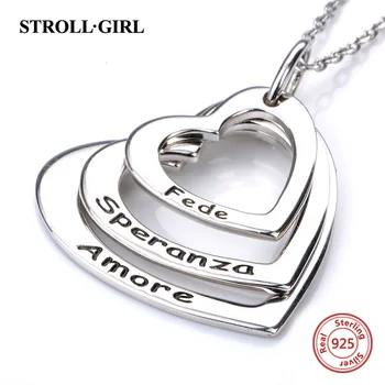Strollgirl 925 Sterlingas Sidabro Asmeninį Papuošalų Custom 3 Širdies Karoliai Graviruoti Vardą Meilės Pakabukas Grandinės Moterų Valentino