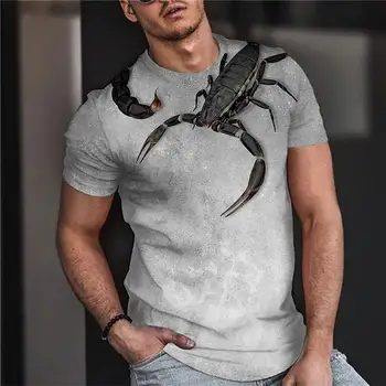 Vyriški Marškinėliai Tee Skorpionas Spausdinti Viršūnes Harajuku Gyvūnų 3D Marškinėliai Vasaros Rankovės Negabaritinių Drabužius Gatvės Įgulos Kaklo Atsitiktinis Marškinėliai