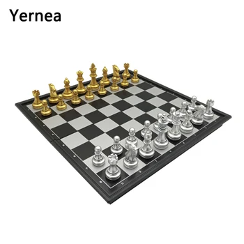 Yernea Magnetinio Šachmatų stalo Žaidimas, Nustatyti Naujus Lankstymo šachmatų lentos Plastikinių Magnetinių Šachmatų Aukso ir Sidabro Spalvos Vienetų