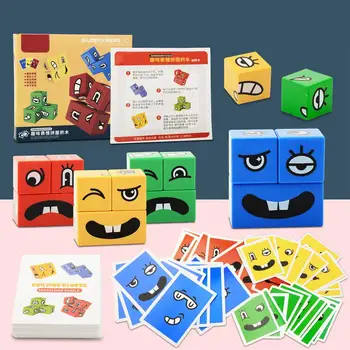 Švietimo Žaislai, Emocijų Kaita Blokai Išsireiškimų Galvosūkius Ankstyvasis Ugdymas Švietimo Montessori Žaislas Vaikams Medienos Kubo Stalo Žaidimai